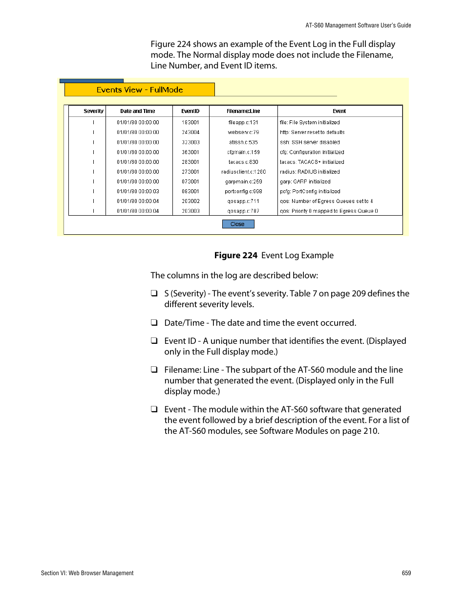 Figure 224: event log example | Allied Telesis AT-S60 User Manual | Page 659 / 858