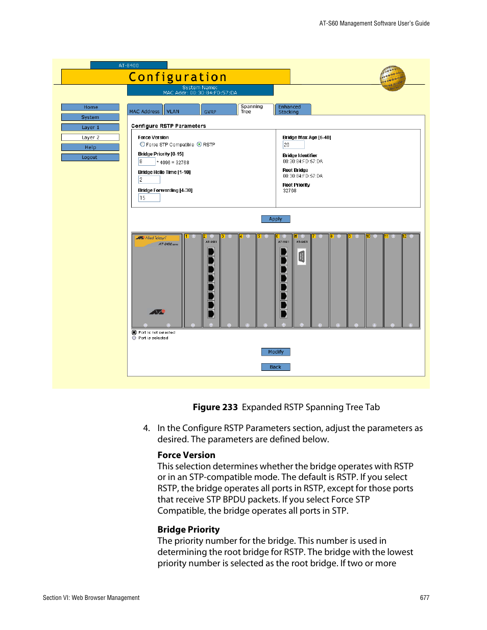 Figure 233: expanded rstp spanning tree tab | Allied Telesis AT-S60 User Manual | Page 677 / 858