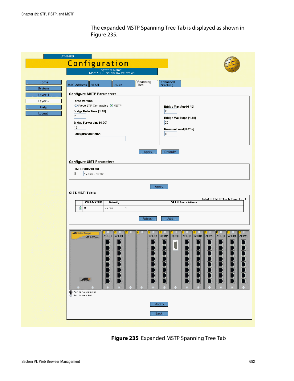 Figure 235: expanded mstp spanning tree tab | Allied Telesis AT-S60 User Manual | Page 682 / 858