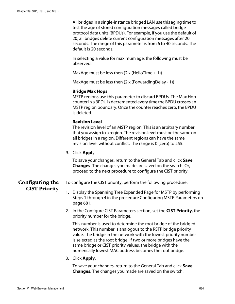 Configuring the cist priority | Allied Telesis AT-S60 User Manual | Page 684 / 858