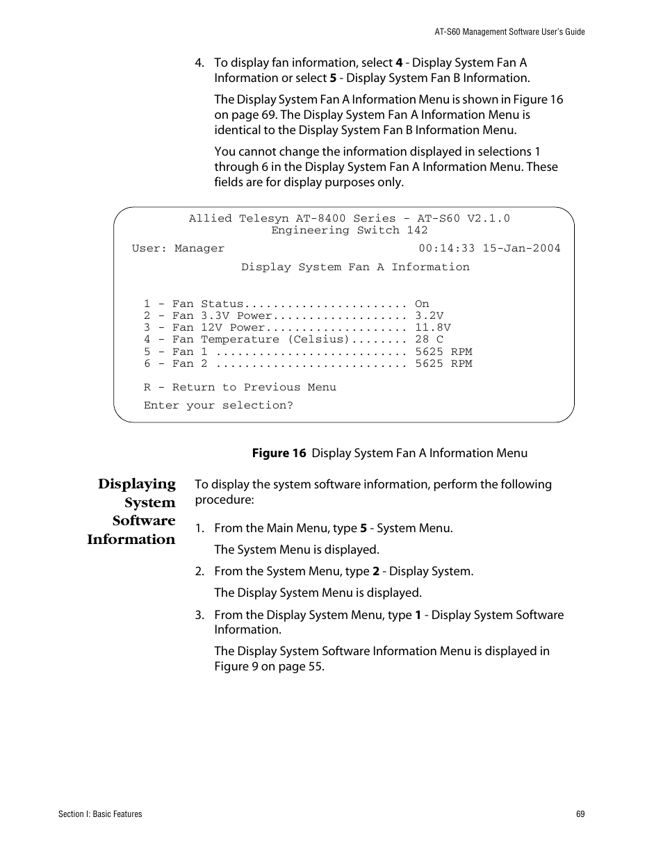 Displaying system software information | Allied Telesis AT-S60 User Manual | Page 69 / 858