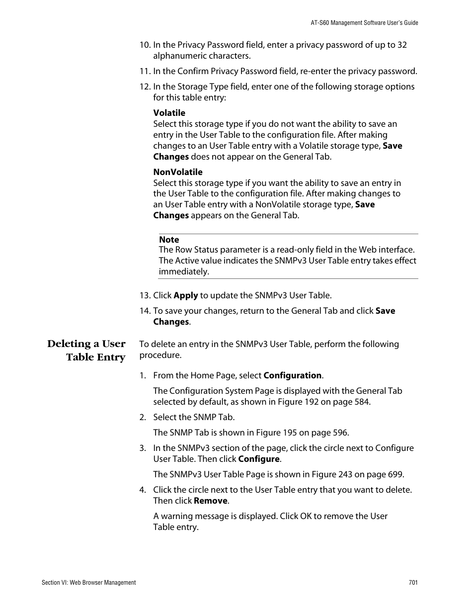 Deleting a user table entry | Allied Telesis AT-S60 User Manual | Page 701 / 858