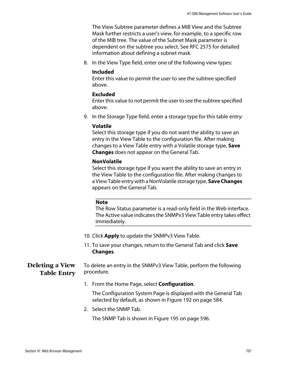 Deleting a view table entry | Allied Telesis AT-S60 User Manual | Page 707 / 858