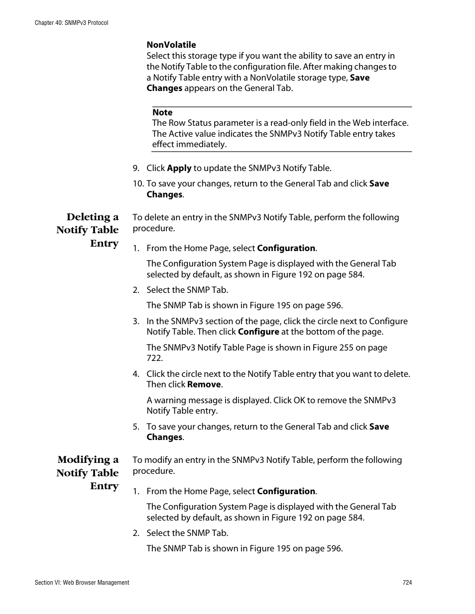 Deleting a notify table entry, Modifying a notify table entry | Allied Telesis AT-S60 User Manual | Page 724 / 858