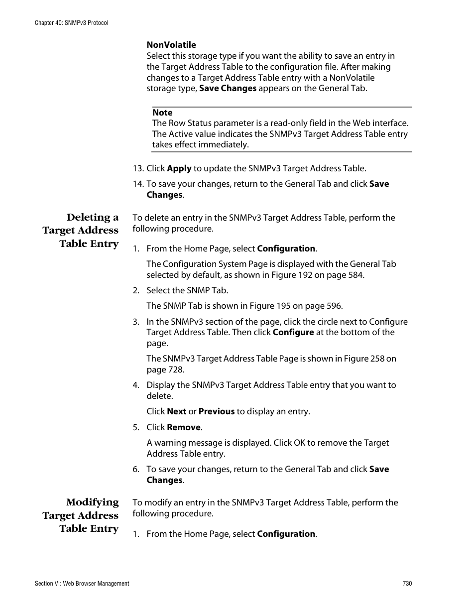 Deleting a target address table entry, Modifying target address table entry | Allied Telesis AT-S60 User Manual | Page 730 / 858