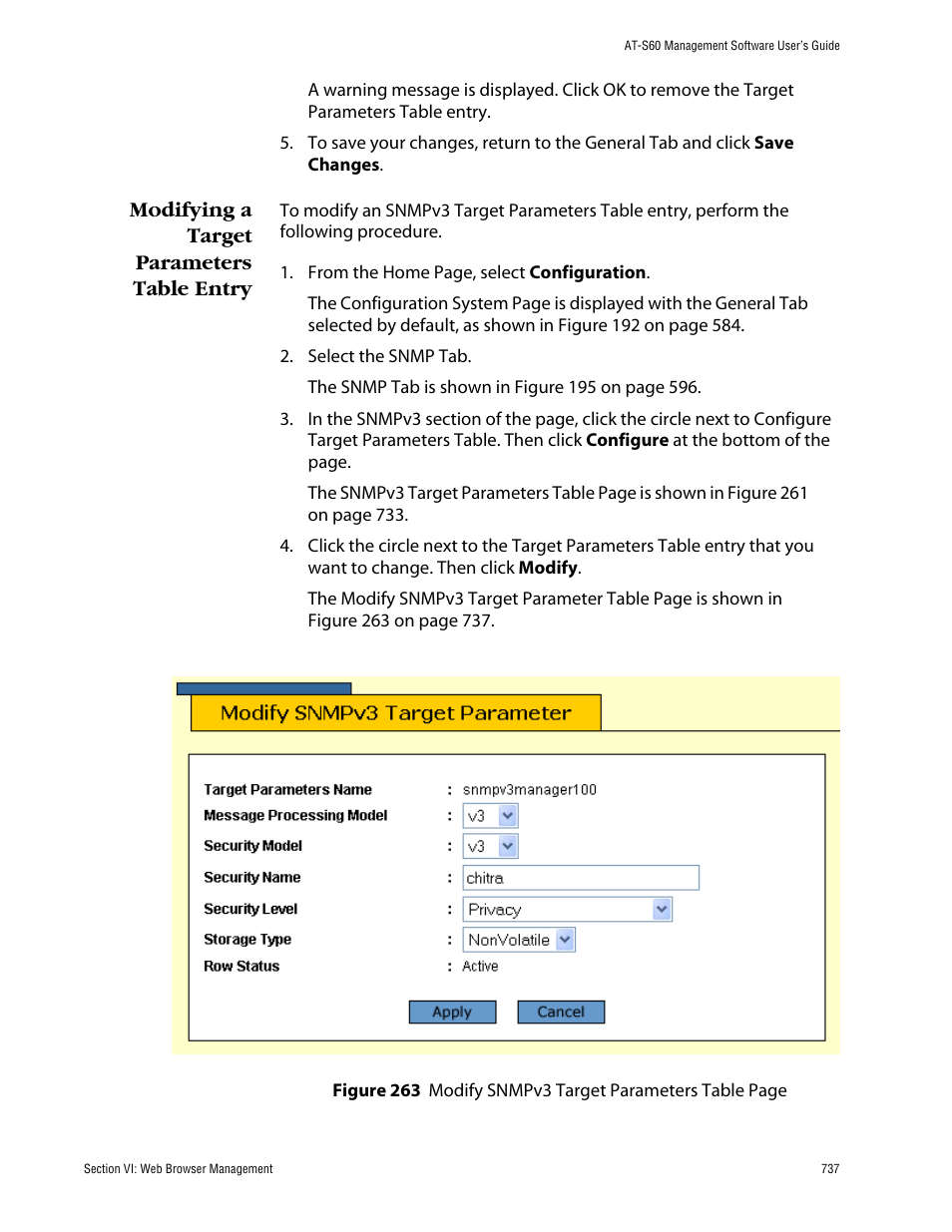 Modifying a target parameters table entry | Allied Telesis AT-S60 User Manual | Page 737 / 858