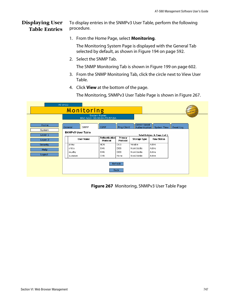 Displaying user table entries | Allied Telesis AT-S60 User Manual | Page 747 / 858