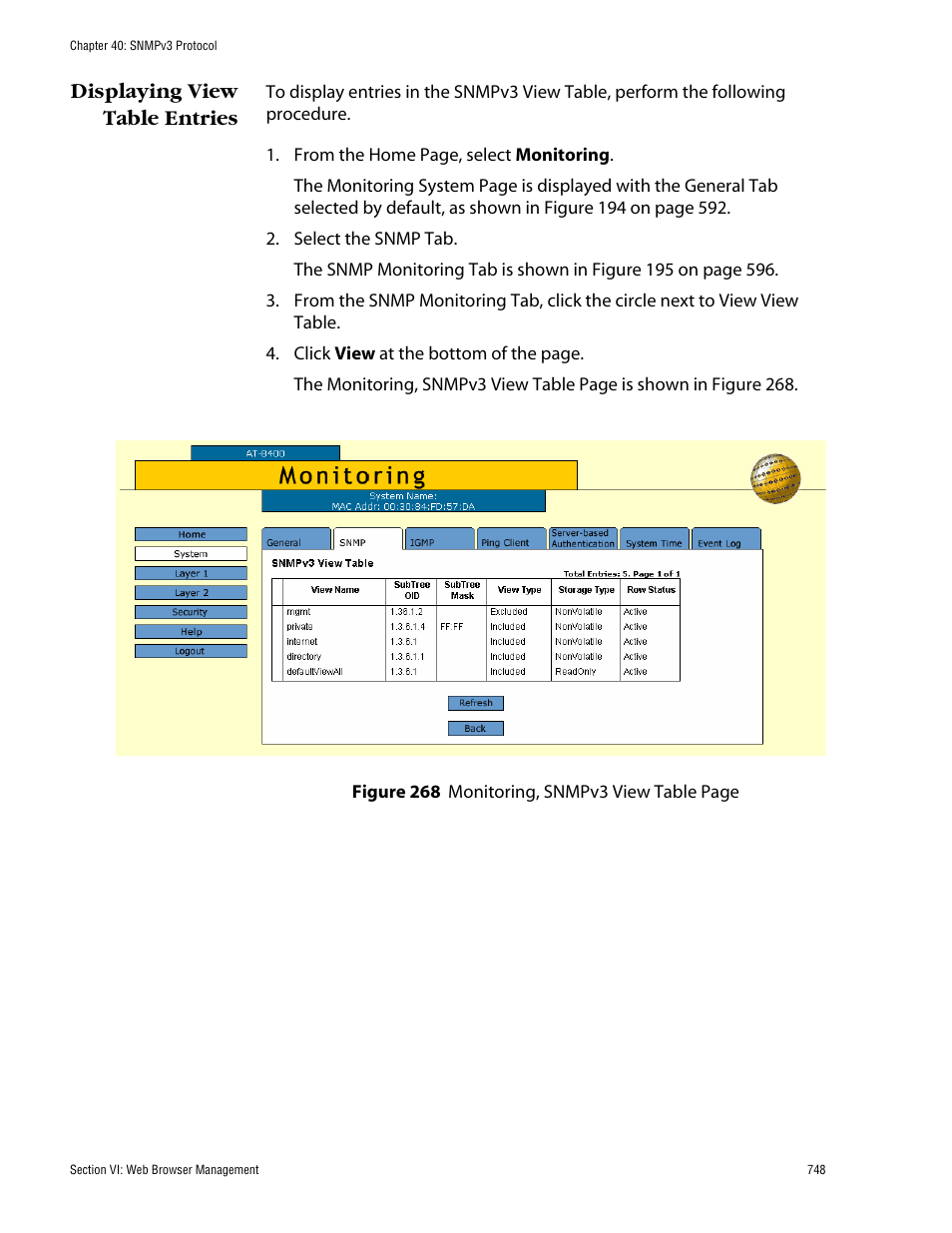 Displaying view table entries | Allied Telesis AT-S60 User Manual | Page 748 / 858