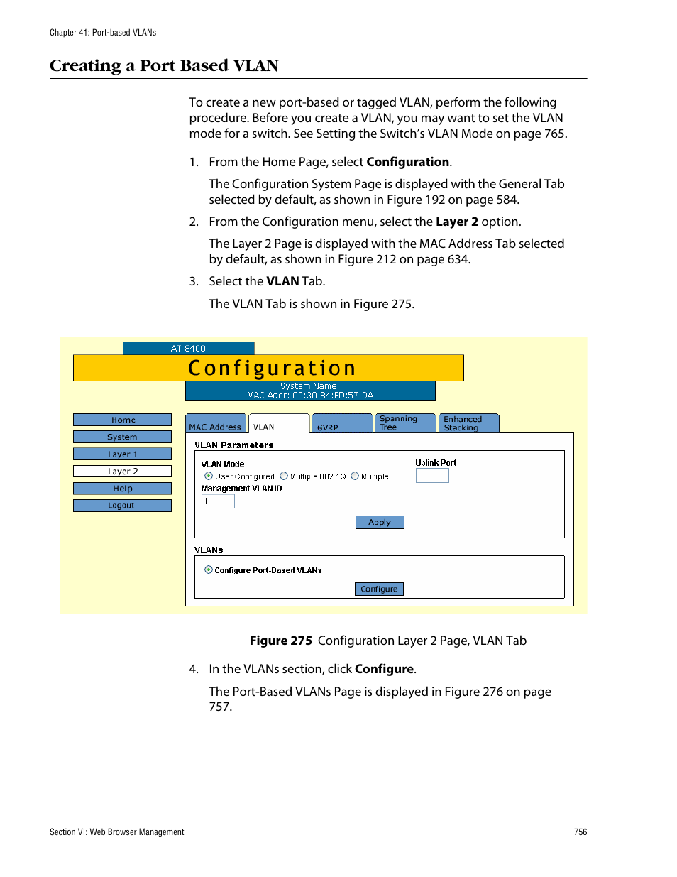 Creating a port based vlan | Allied Telesis AT-S60 User Manual | Page 756 / 858