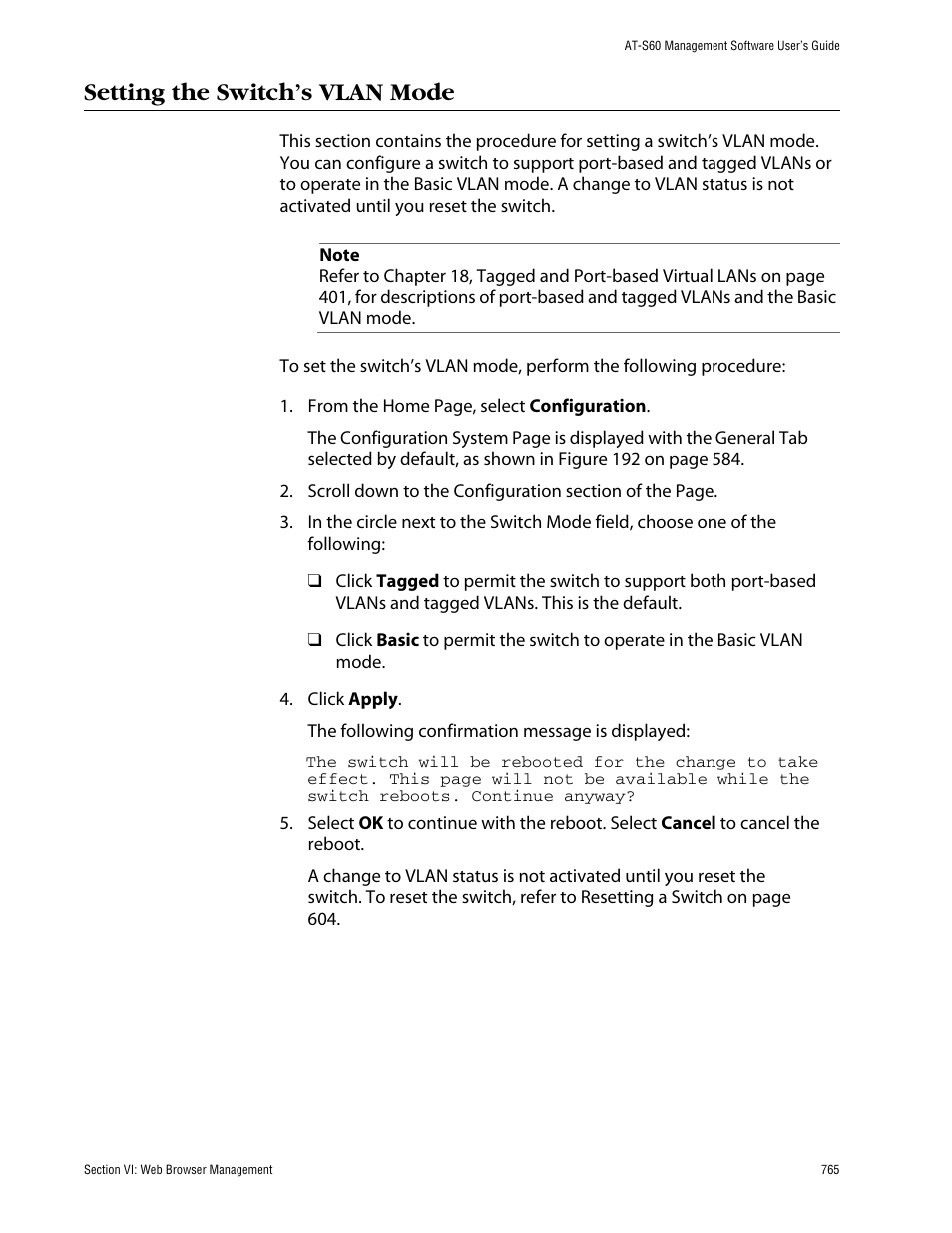 Setting the switch’s vlan mode | Allied Telesis AT-S60 User Manual | Page 765 / 858