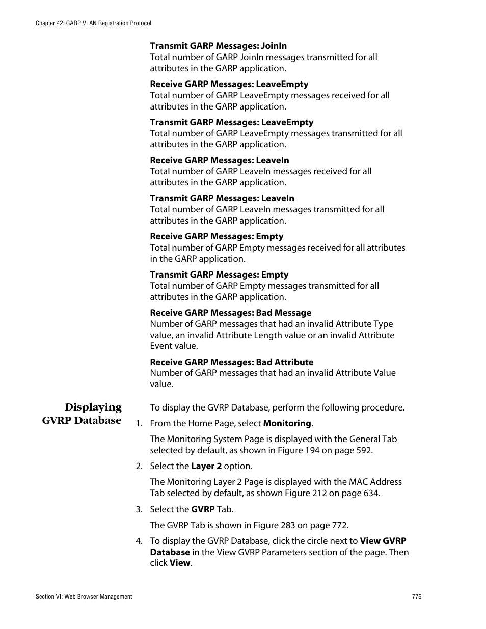 Displaying gvrp database | Allied Telesis AT-S60 User Manual | Page 776 / 858