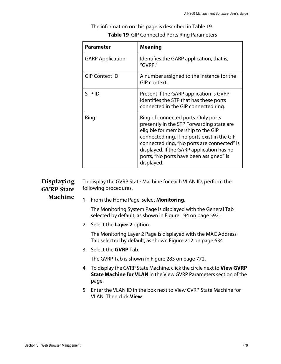 Displaying gvrp state machine | Allied Telesis AT-S60 User Manual | Page 779 / 858