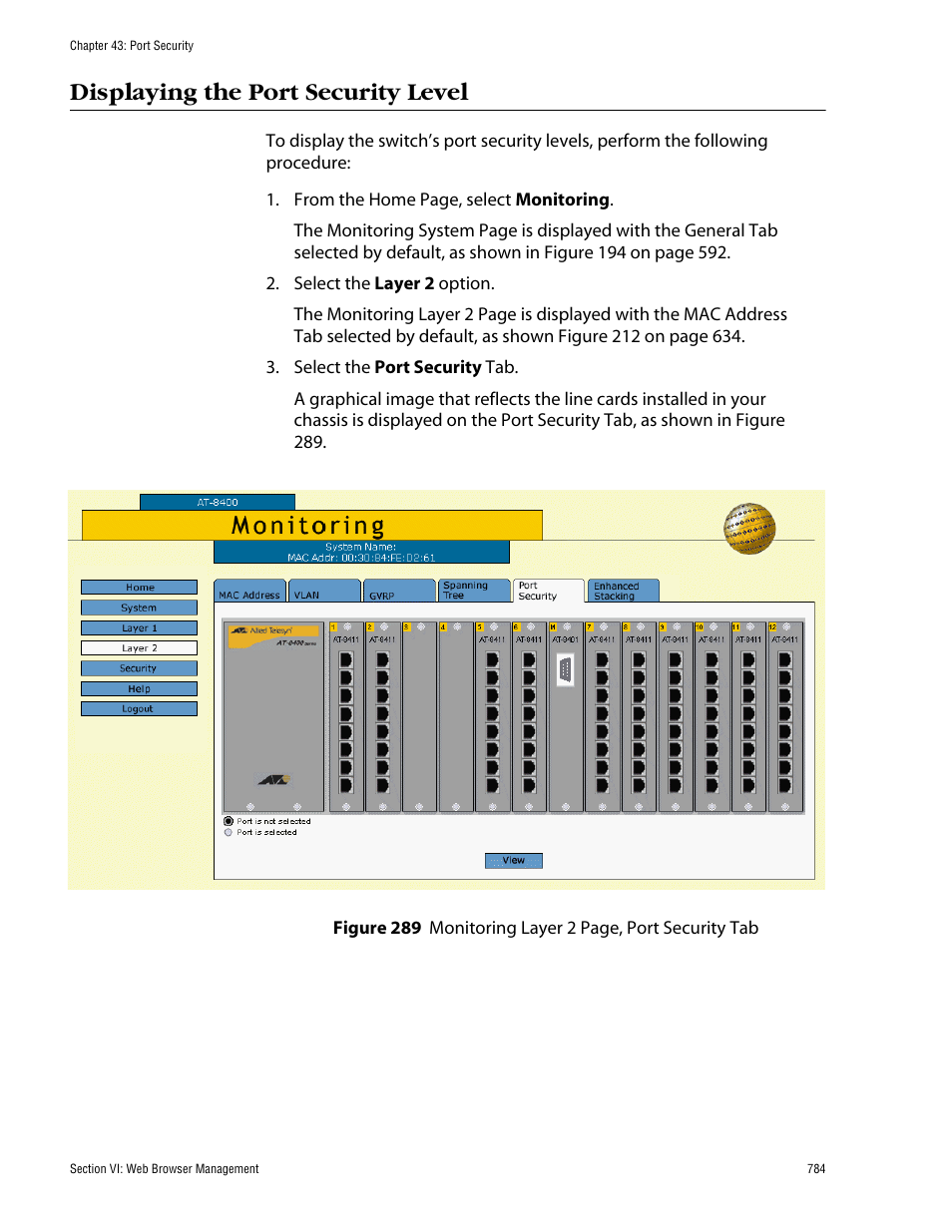 Displaying the port security level | Allied Telesis AT-S60 User Manual | Page 784 / 858