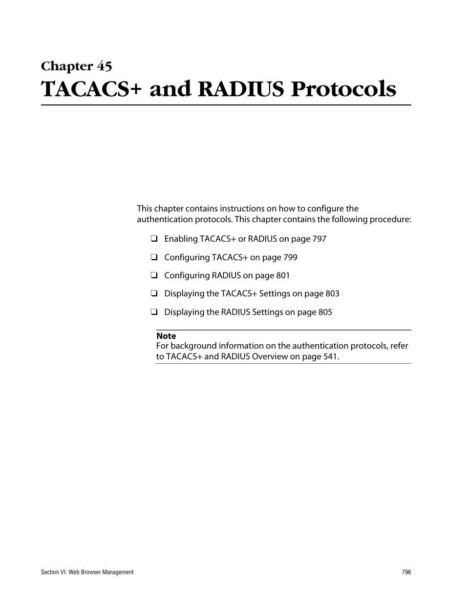 Chapter 45, Tacacs+ and radius protocols | Allied Telesis AT-S60 User Manual | Page 796 / 858