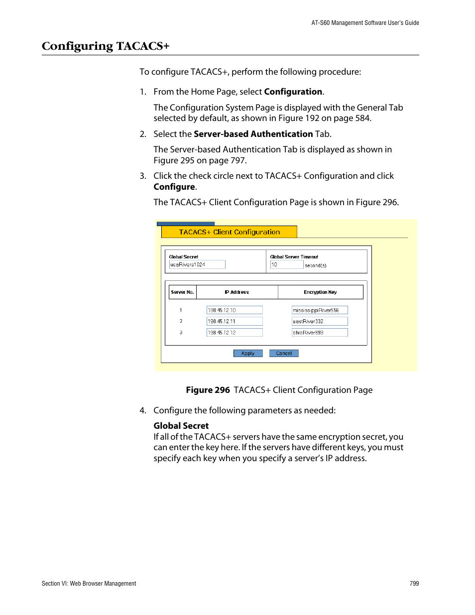 Configuring tacacs | Allied Telesis AT-S60 User Manual | Page 799 / 858