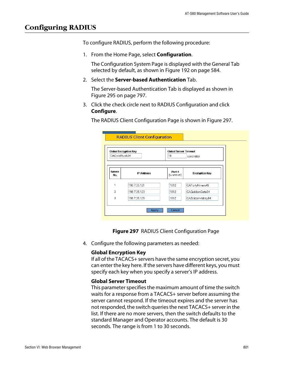 Configuring radius | Allied Telesis AT-S60 User Manual | Page 801 / 858