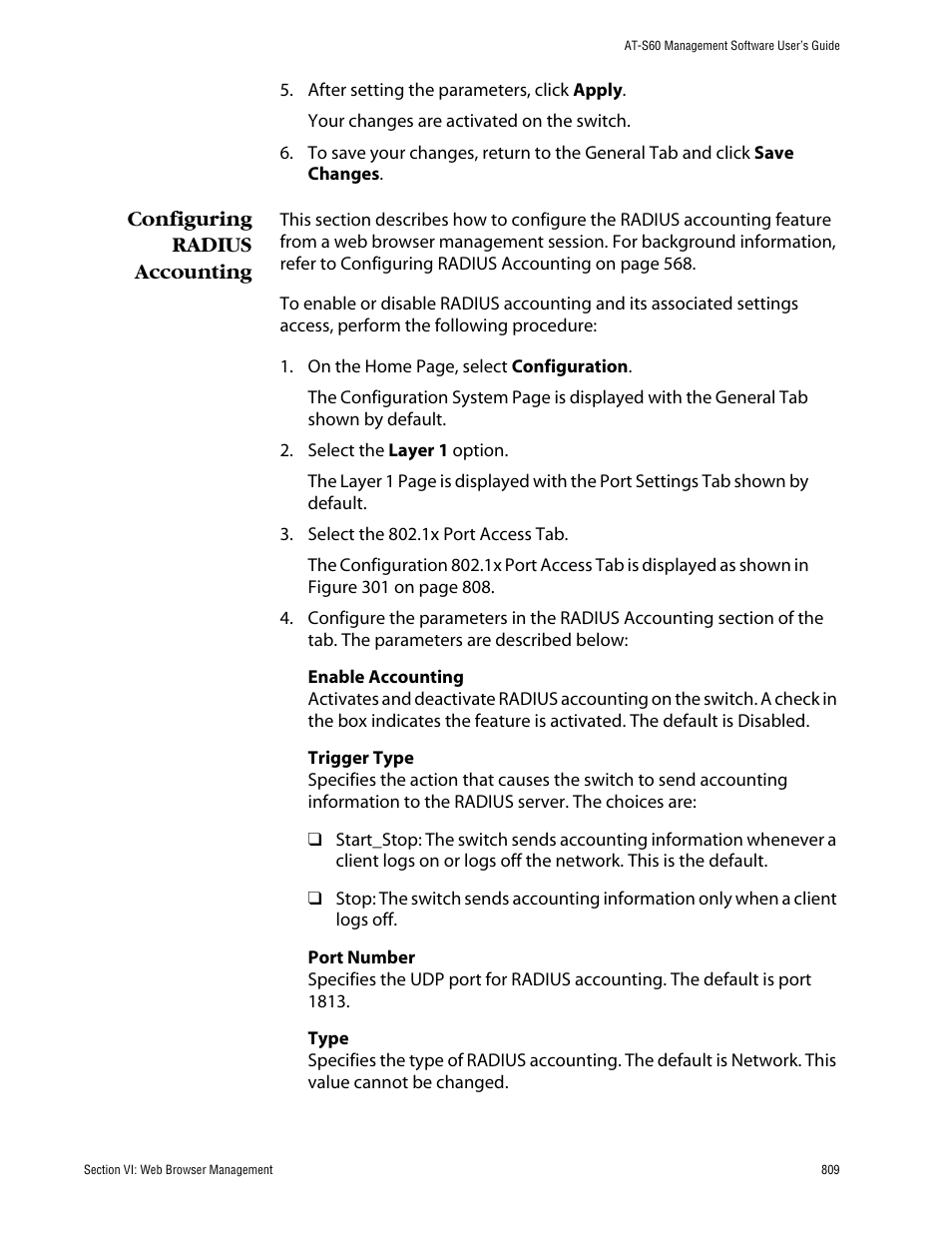 Configuring radius accounting | Allied Telesis AT-S60 User Manual | Page 809 / 858