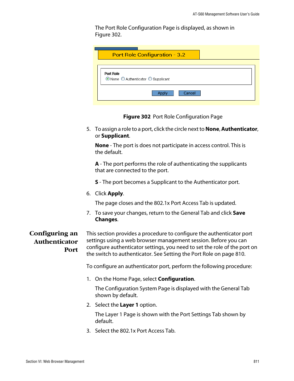 Configuring an authenticator port | Allied Telesis AT-S60 User Manual | Page 811 / 858