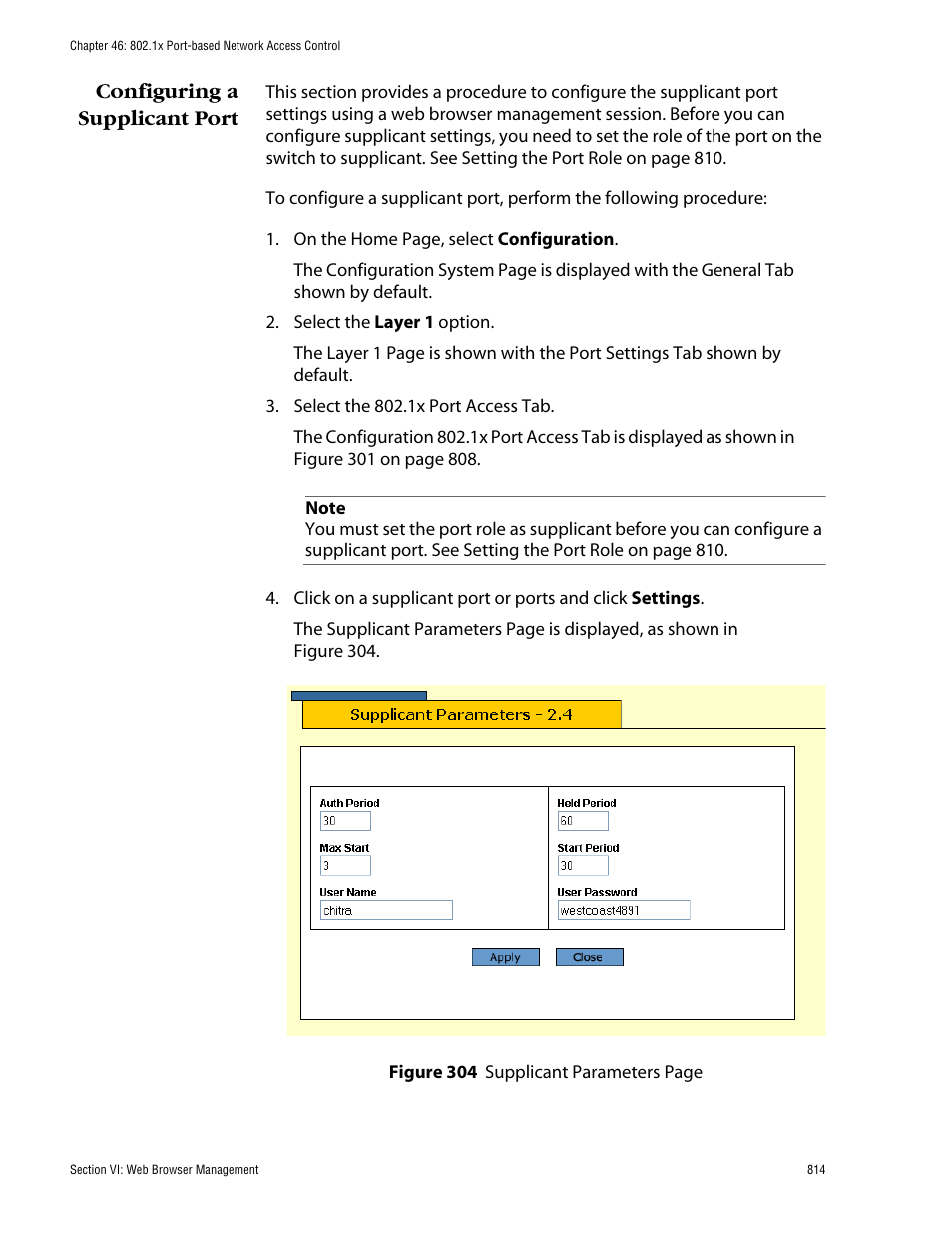Configuring a supplicant port | Allied Telesis AT-S60 User Manual | Page 814 / 858