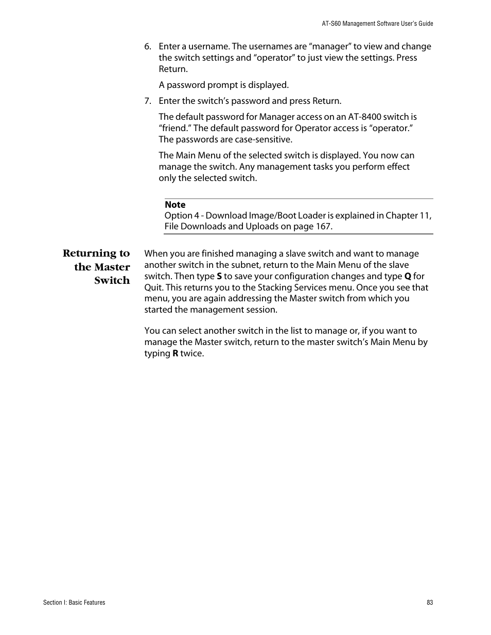 Returning to the master switch | Allied Telesis AT-S60 User Manual | Page 83 / 858
