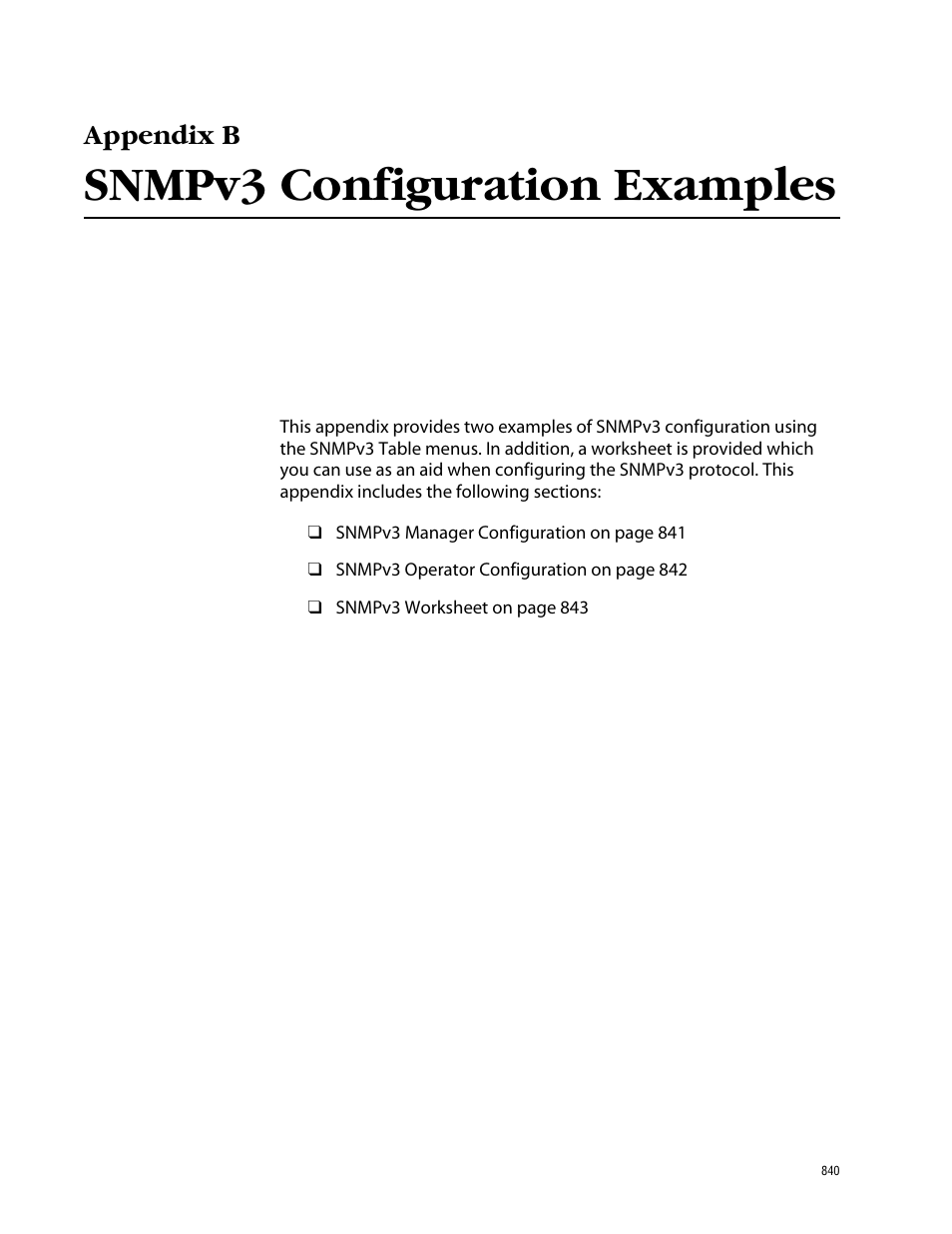 Appendix b, Snmpv3 configuration examples | Allied Telesis AT-S60 User Manual | Page 840 / 858