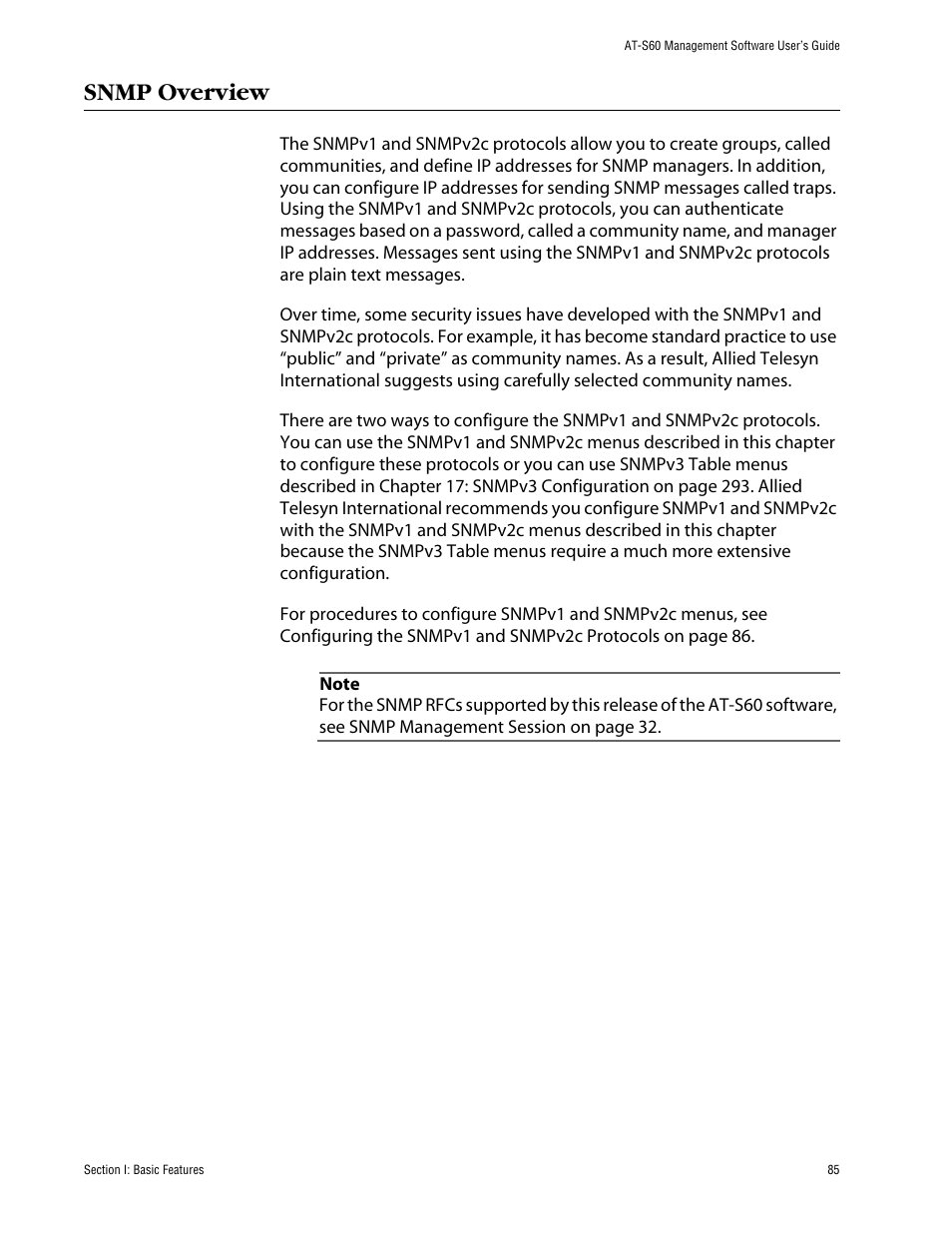 Snmp overview | Allied Telesis AT-S60 User Manual | Page 85 / 858