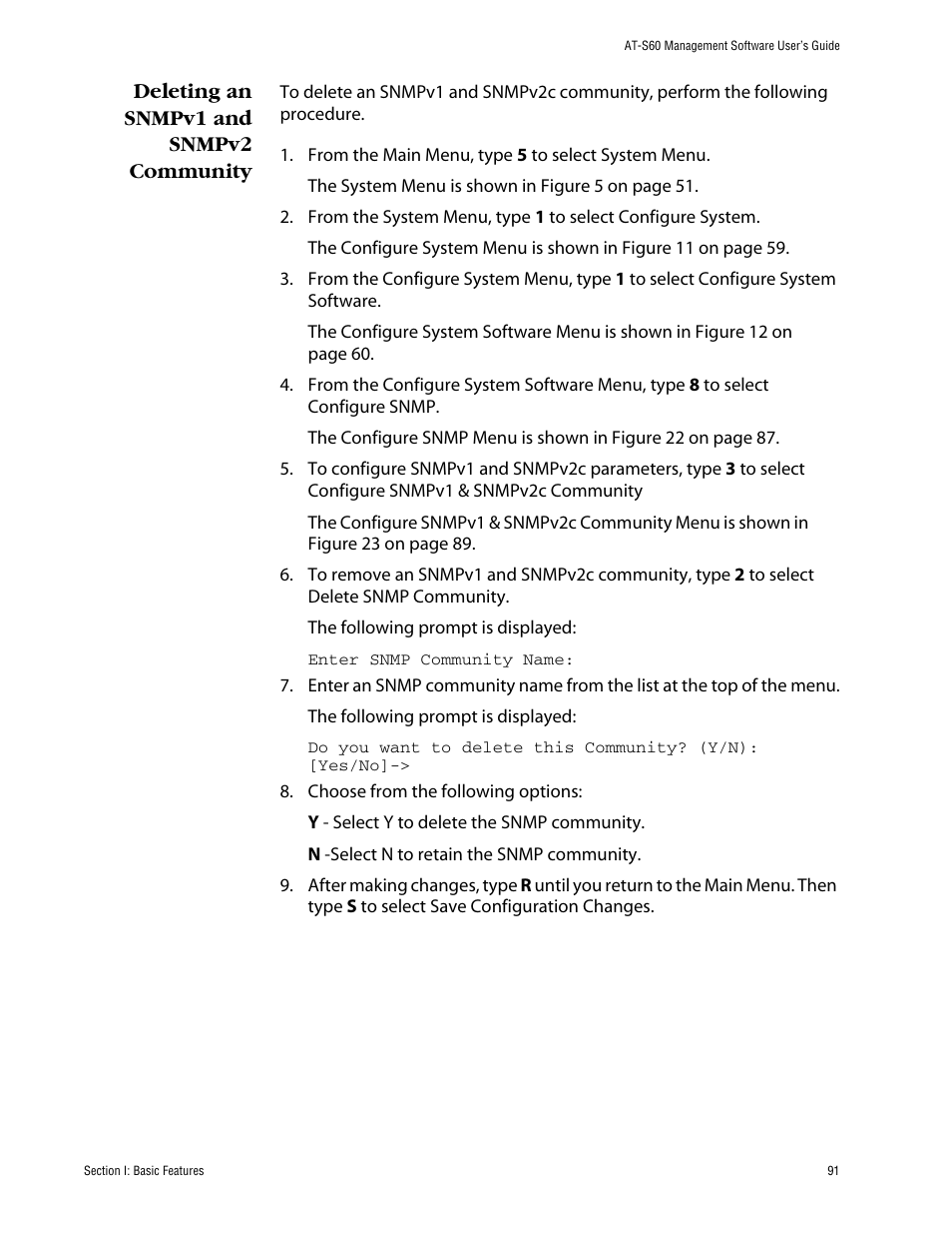 Deleting an snmpv1 and snmpv2 community | Allied Telesis AT-S60 User Manual | Page 91 / 858