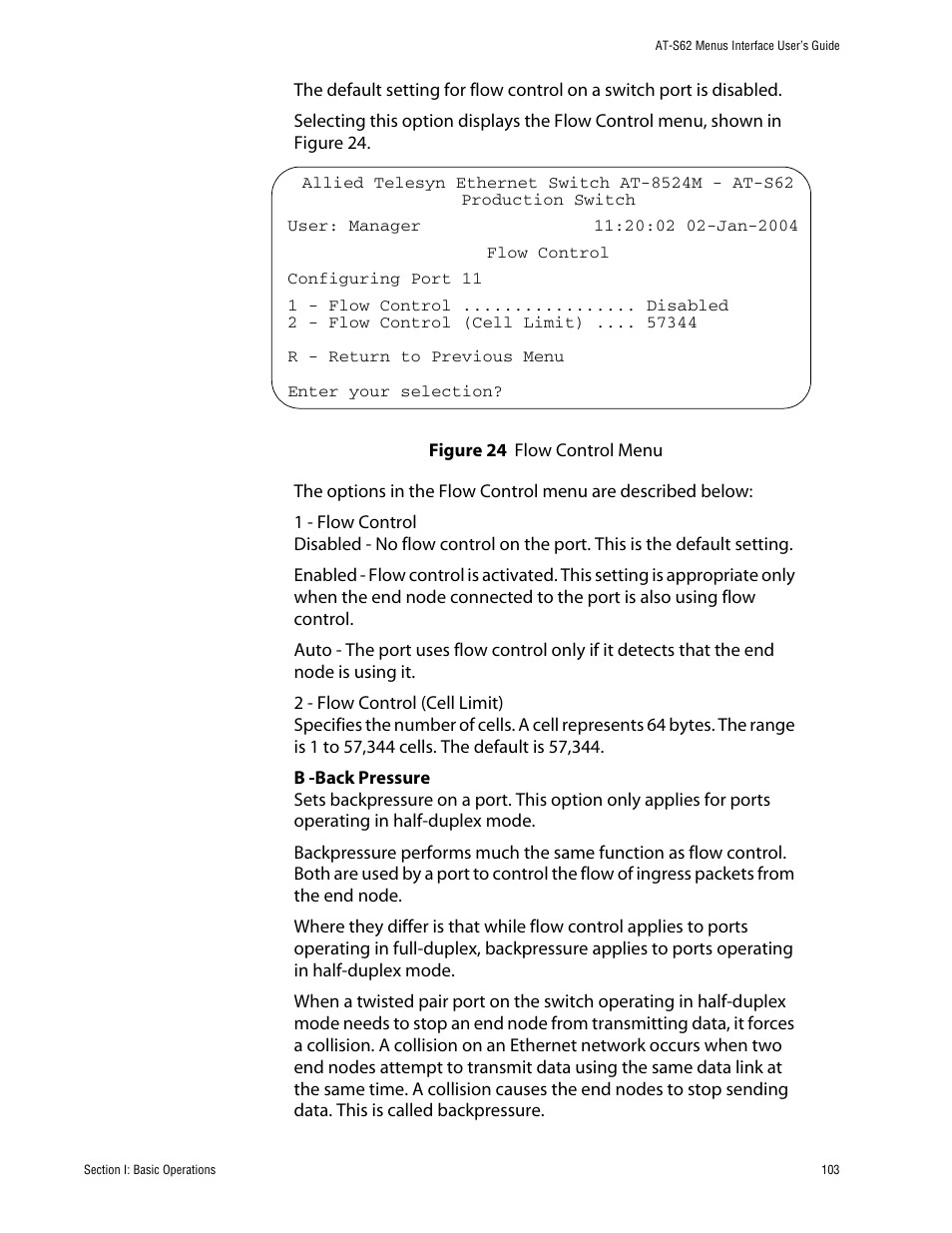 Figure 24: flow control menu | Allied Telesis AT-S62 User Manual | Page 103 / 760