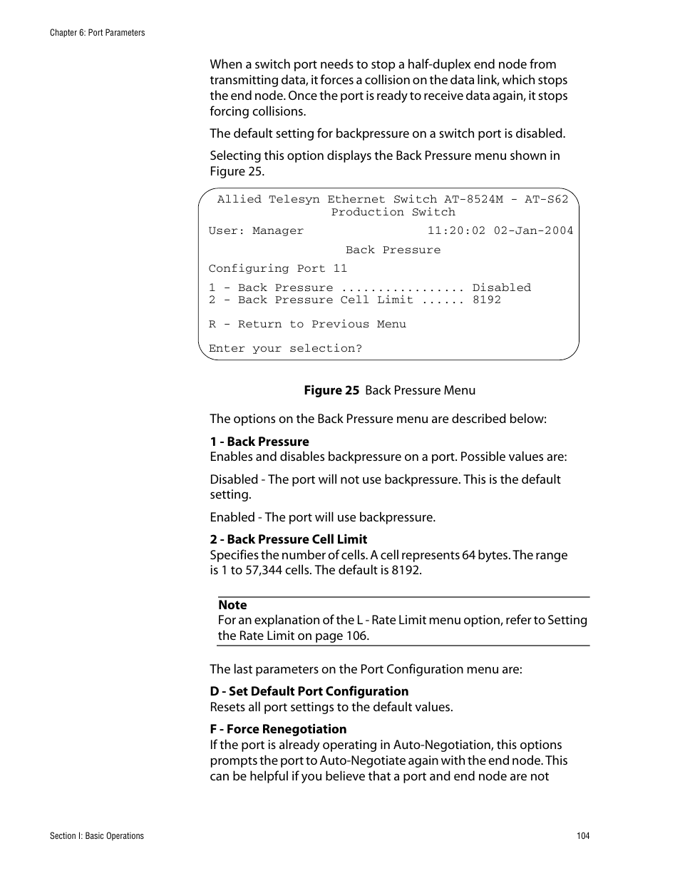 Figure 25: back pressure menu | Allied Telesis AT-S62 User Manual | Page 104 / 760