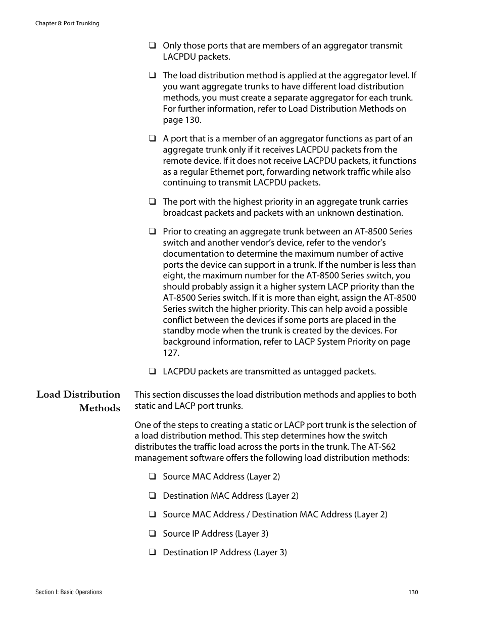 Load distribution methods | Allied Telesis AT-S62 User Manual | Page 130 / 760