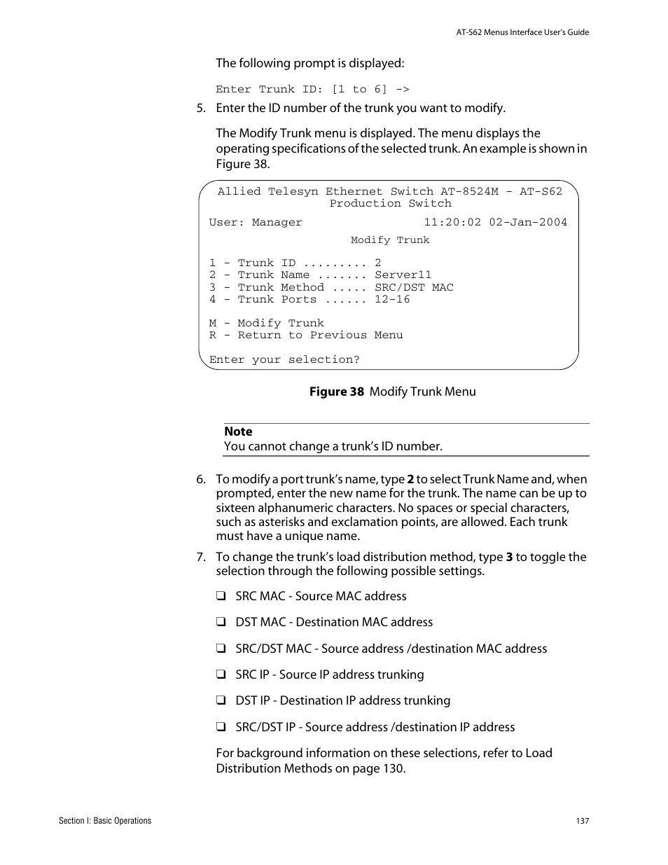 Figure 38: modify trunk menu | Allied Telesis AT-S62 User Manual | Page 137 / 760