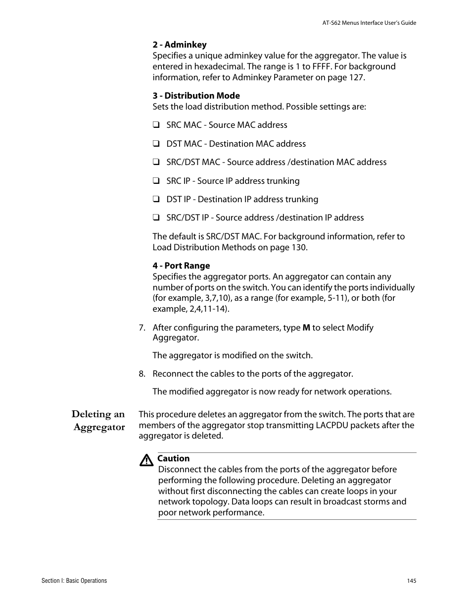 Deleting an aggregator | Allied Telesis AT-S62 User Manual | Page 145 / 760