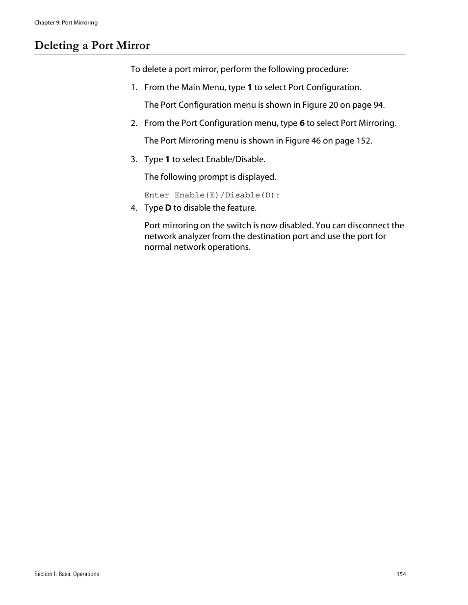 Deleting a port mirror | Allied Telesis AT-S62 User Manual | Page 154 / 760
