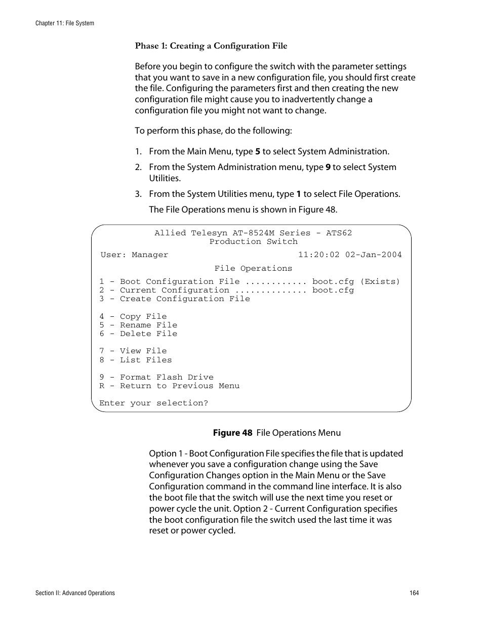 Figure 48: file operations menu | Allied Telesis AT-S62 User Manual | Page 164 / 760
