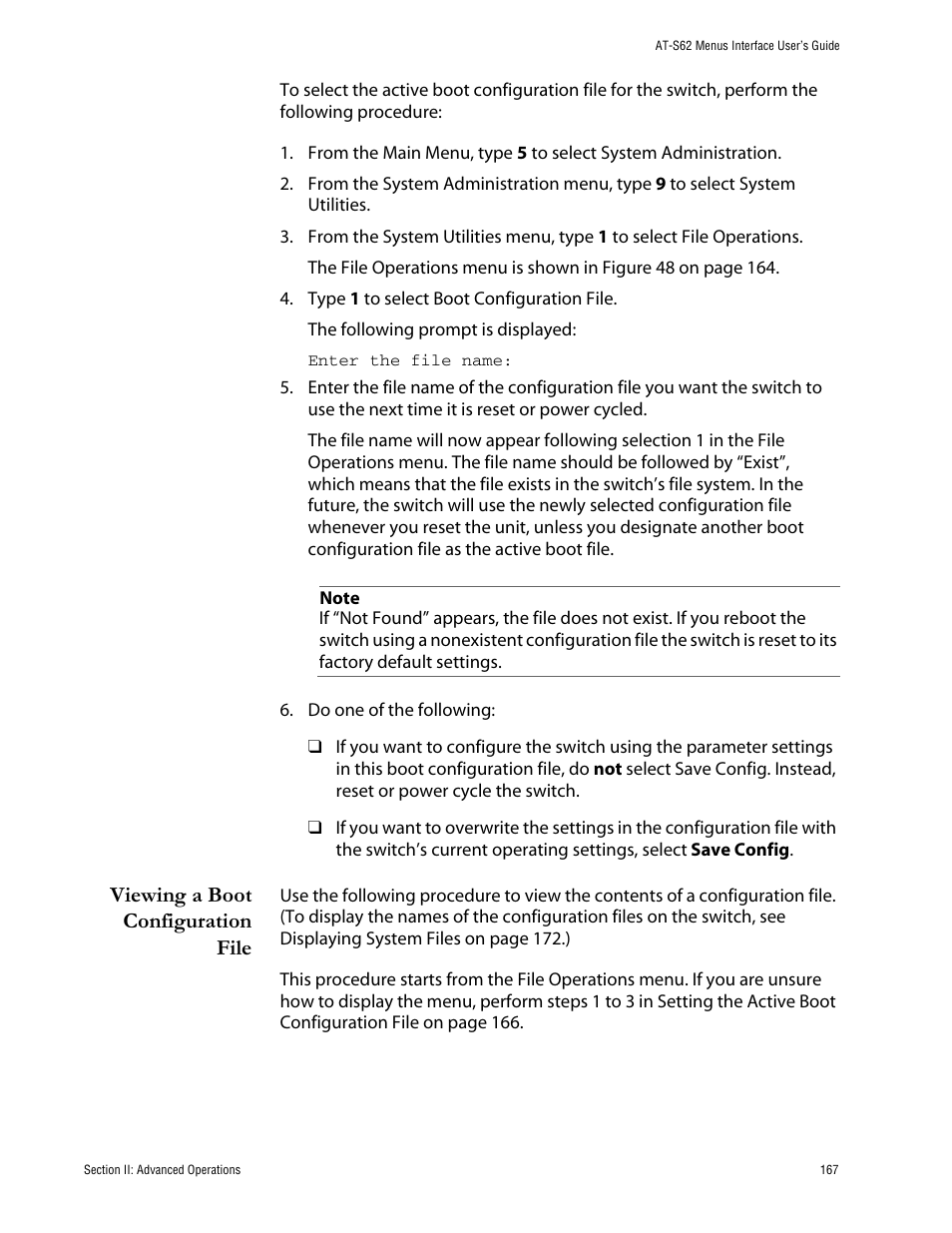 Viewing a boot configuration file | Allied Telesis AT-S62 User Manual | Page 167 / 760
