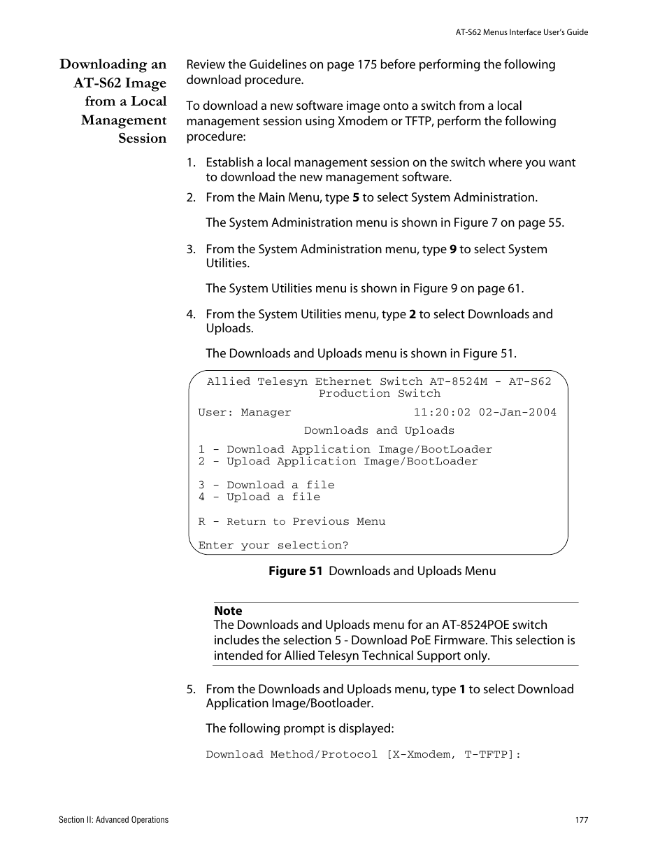 Figure 51: downloads and uploads menu | Allied Telesis AT-S62 User Manual | Page 177 / 760