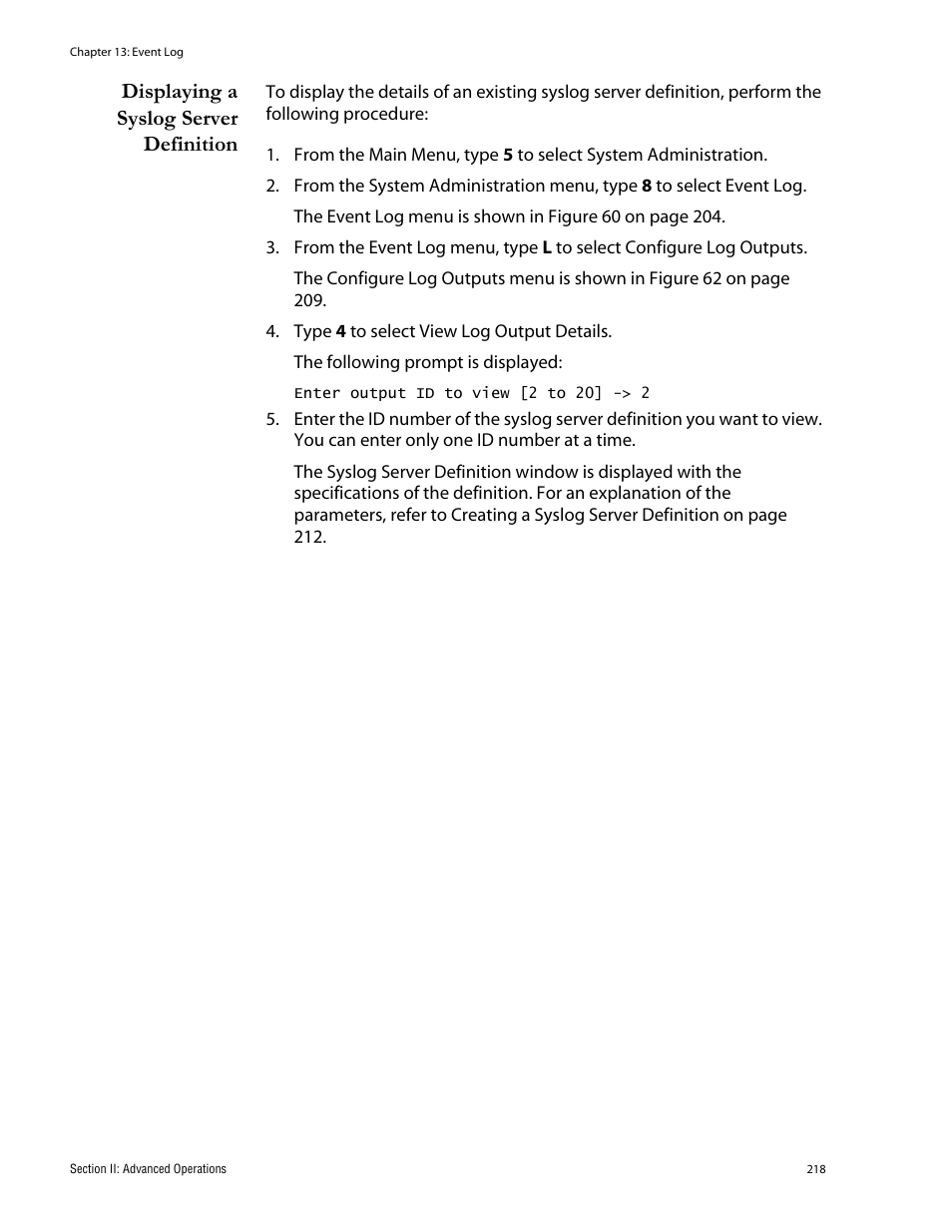 Displaying a syslog server definition | Allied Telesis AT-S62 User Manual | Page 218 / 760