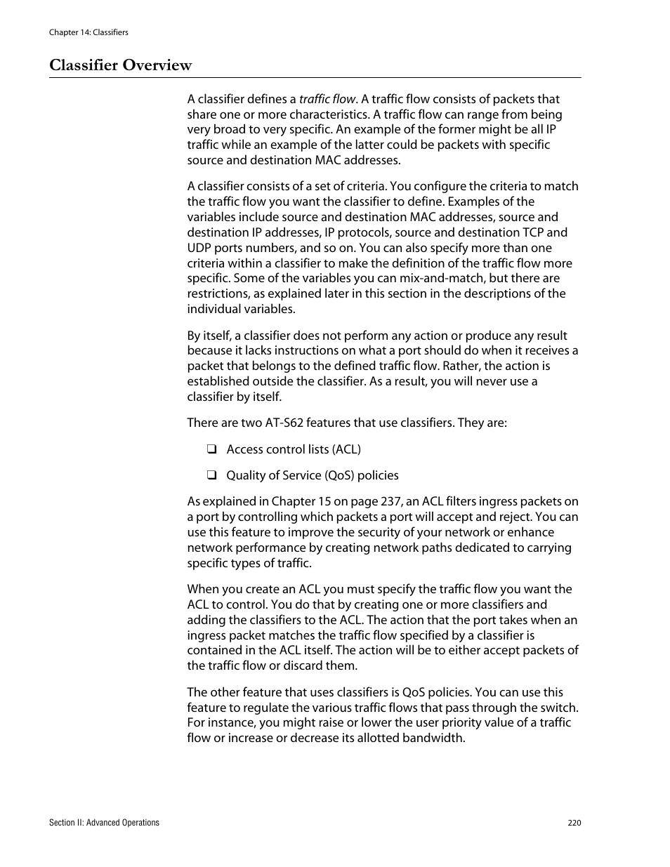Classifier overview | Allied Telesis AT-S62 User Manual | Page 220 / 760