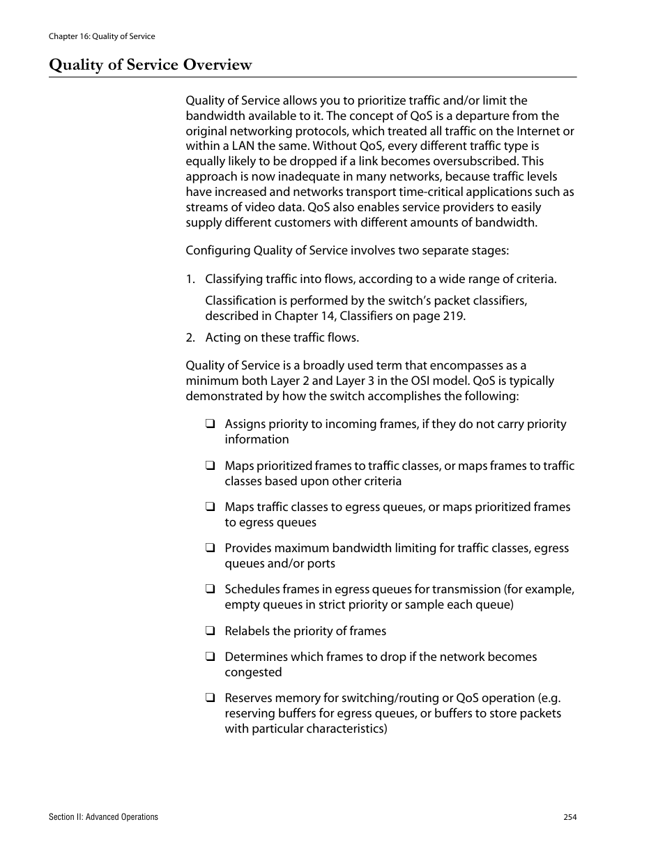 Quality of service overview | Allied Telesis AT-S62 User Manual | Page 254 / 760