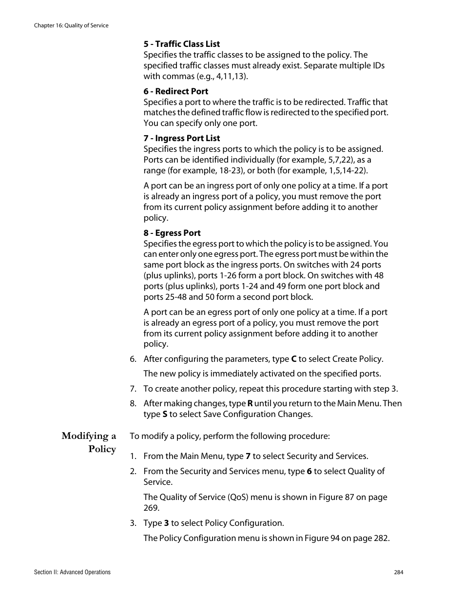 Modifying a policy | Allied Telesis AT-S62 User Manual | Page 284 / 760