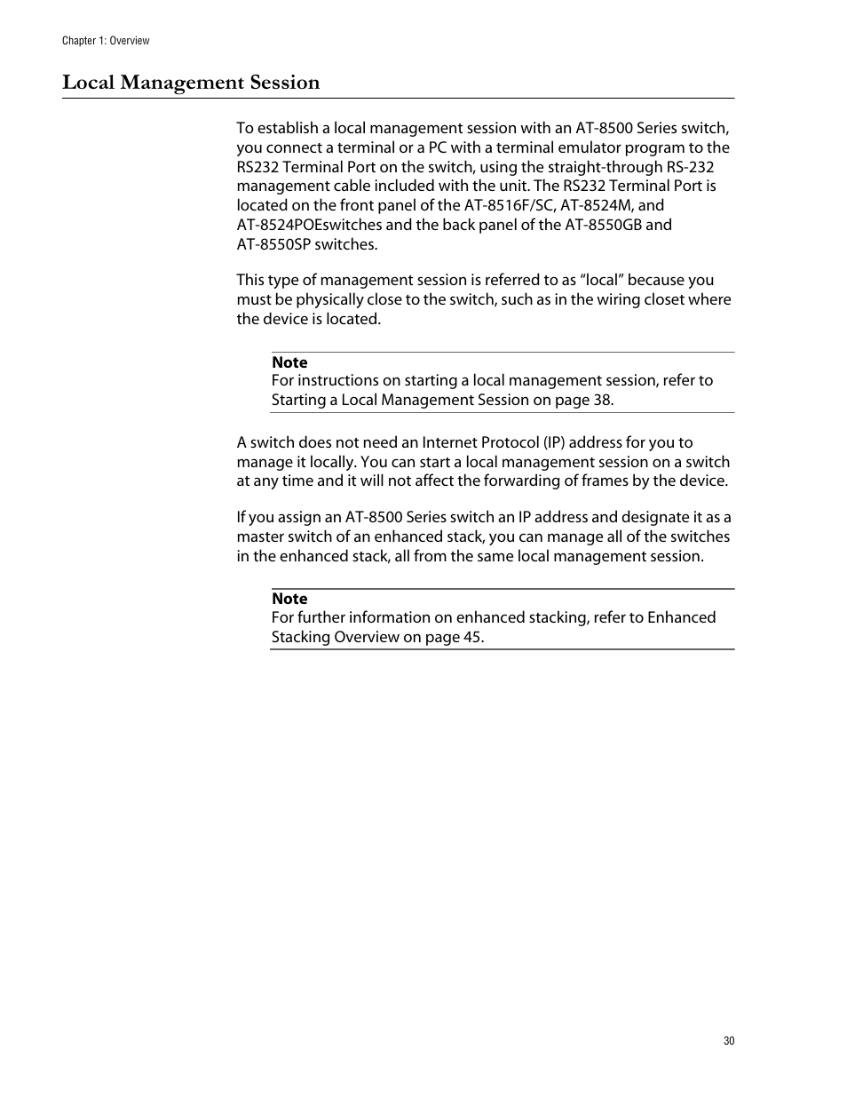 Local management session | Allied Telesis AT-S62 User Manual | Page 30 / 760