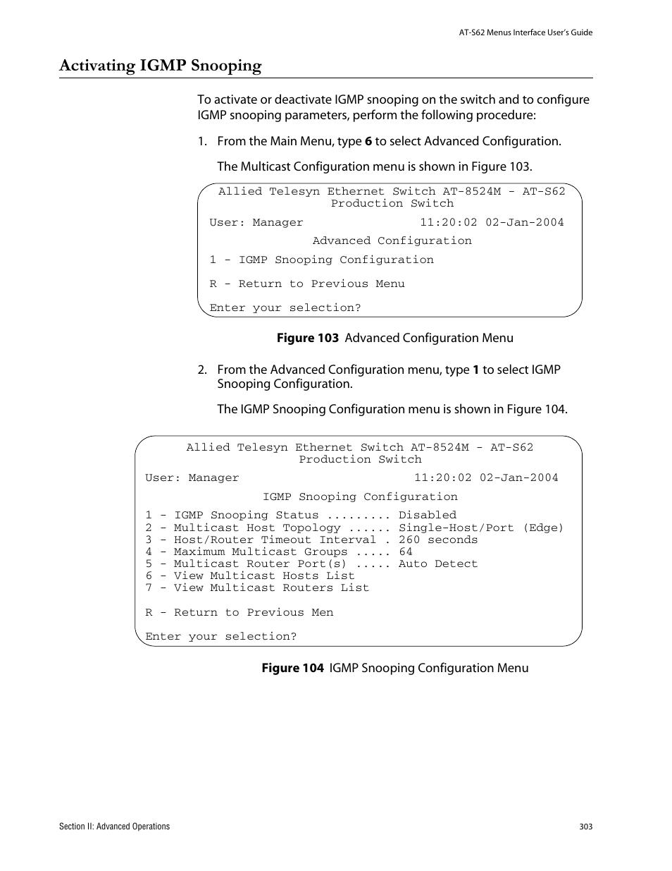 Activating igmp snooping | Allied Telesis AT-S62 User Manual | Page 303 / 760