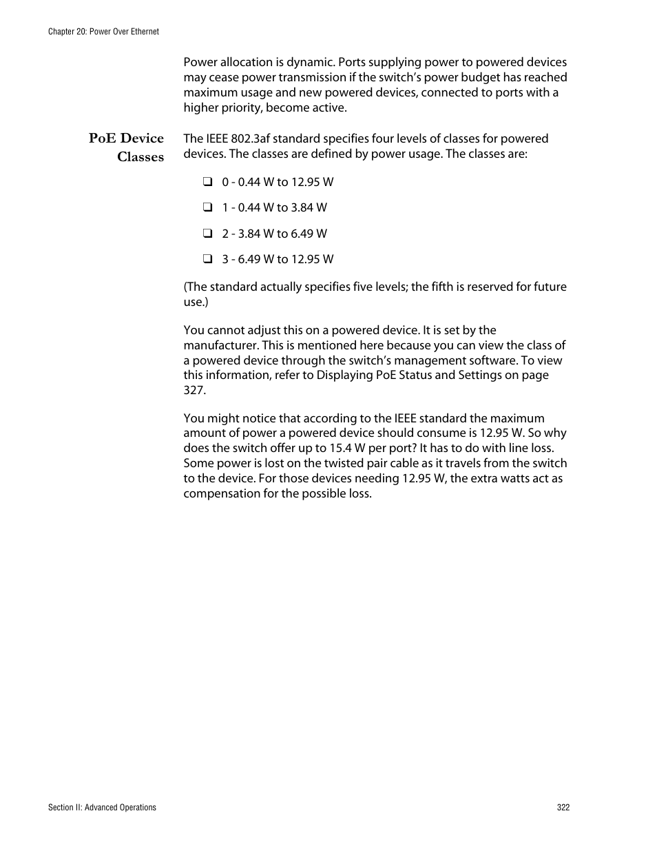 Poe device classes | Allied Telesis AT-S62 User Manual | Page 322 / 760