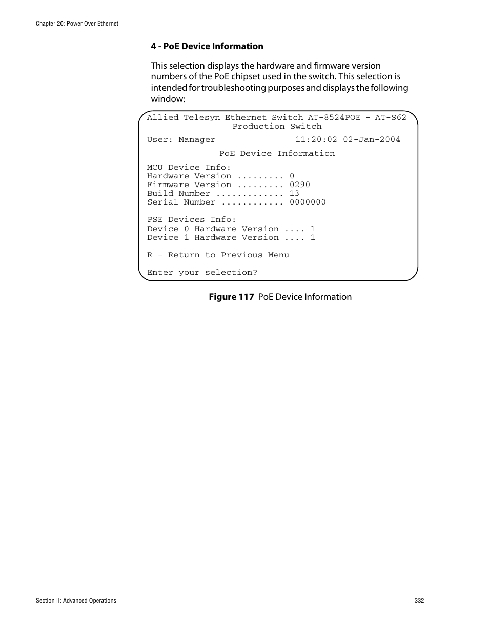 Figure 117: poe device information | Allied Telesis AT-S62 User Manual | Page 332 / 760