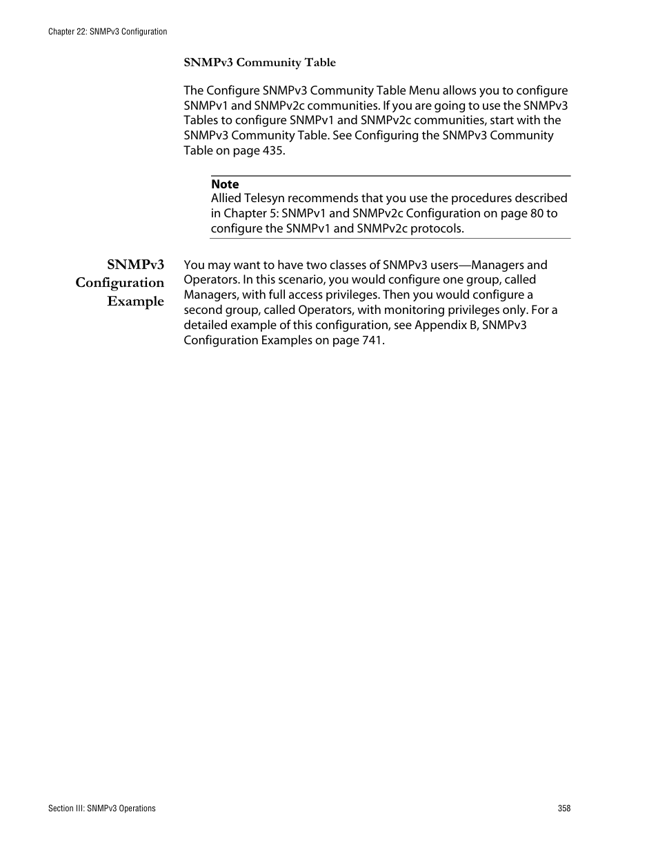 Snmpv3 configuration example | Allied Telesis AT-S62 User Manual | Page 358 / 760