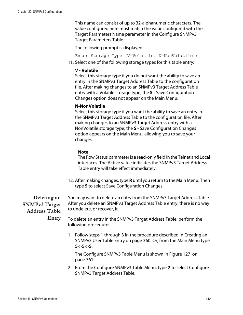 Deleting an snmpv3 target address table entry | Allied Telesis AT-S62 User Manual | Page 412 / 760