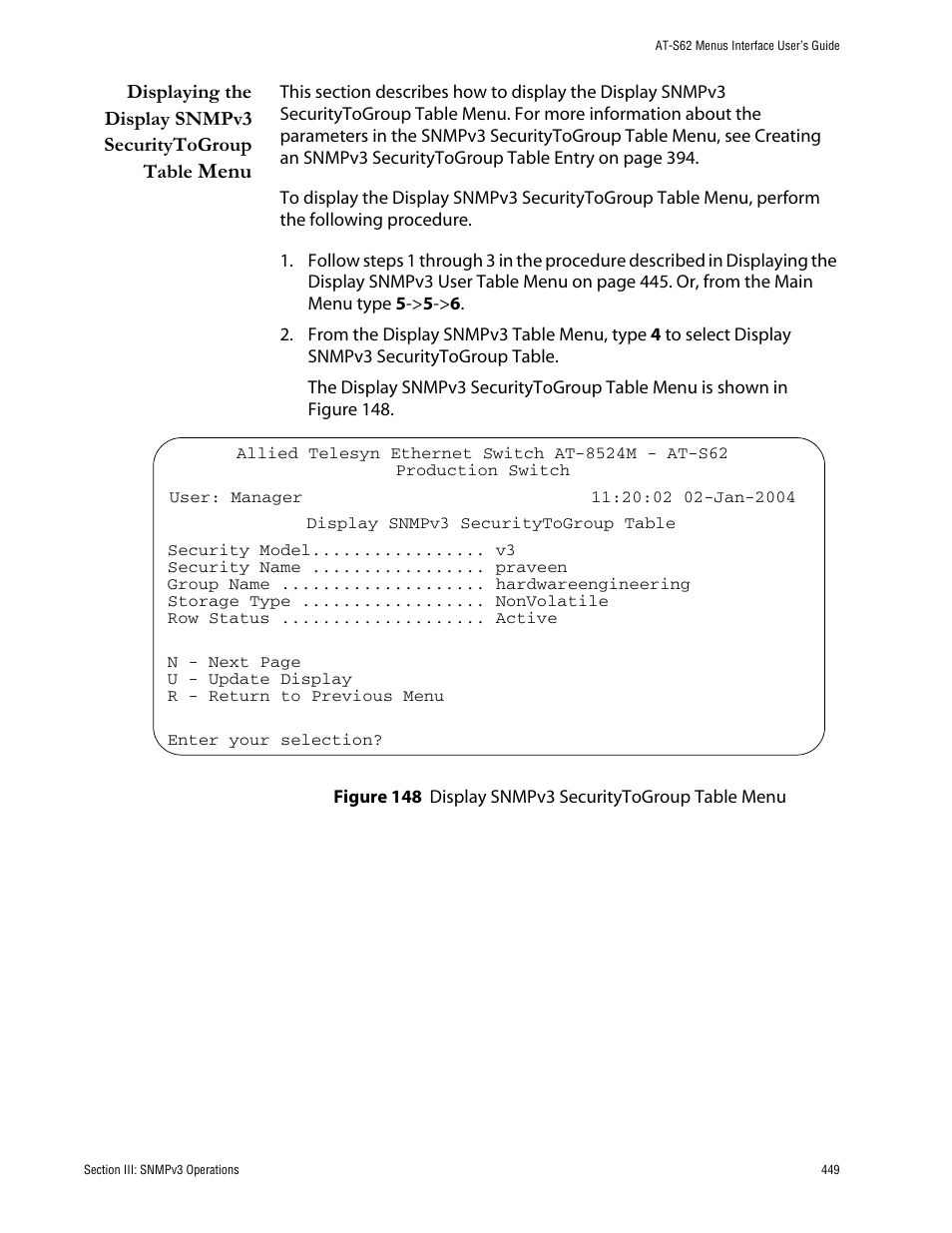 Menu | Allied Telesis AT-S62 User Manual | Page 449 / 760