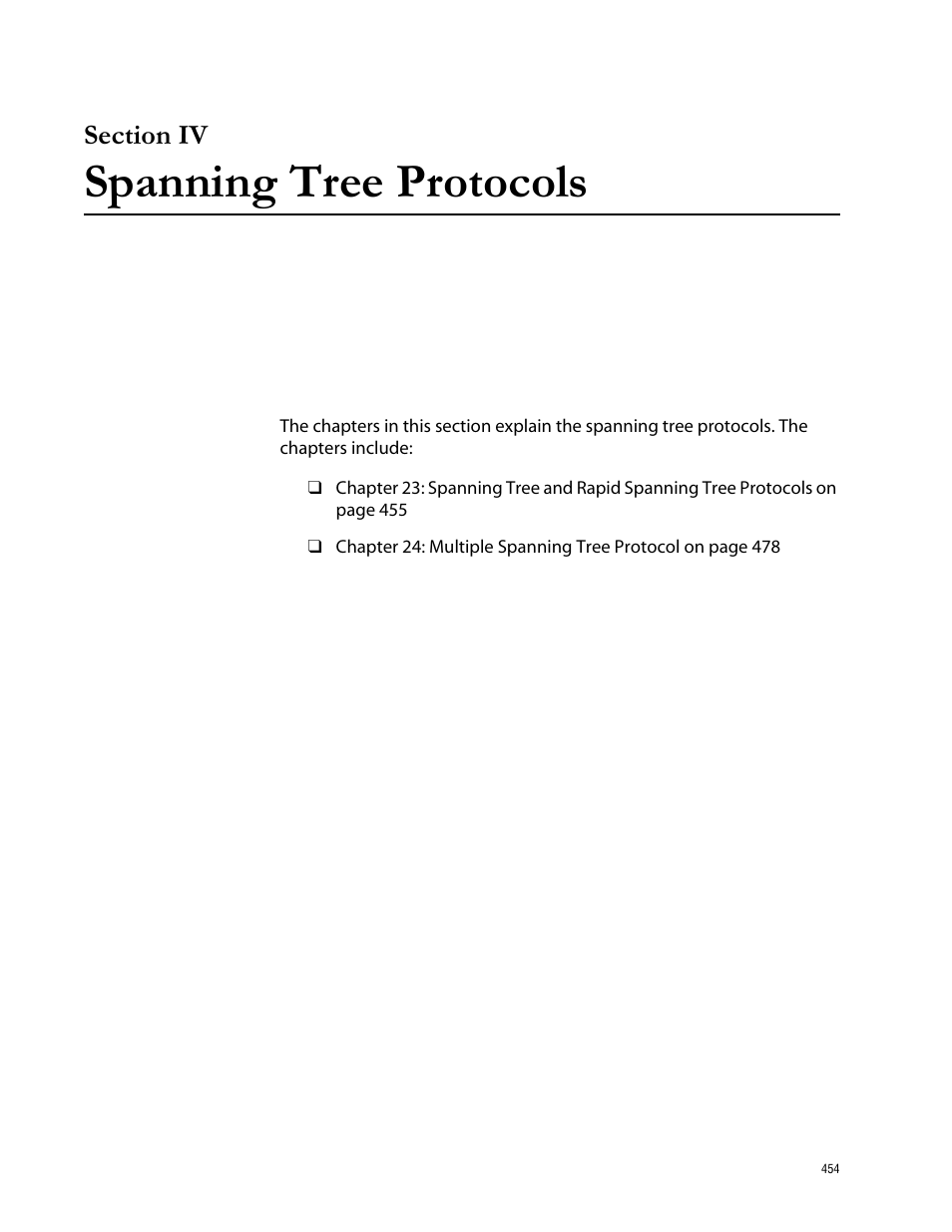 Section iv, Spanning tree protocols, Section iv spanning tree protocols | Allied Telesis AT-S62 User Manual | Page 454 / 760