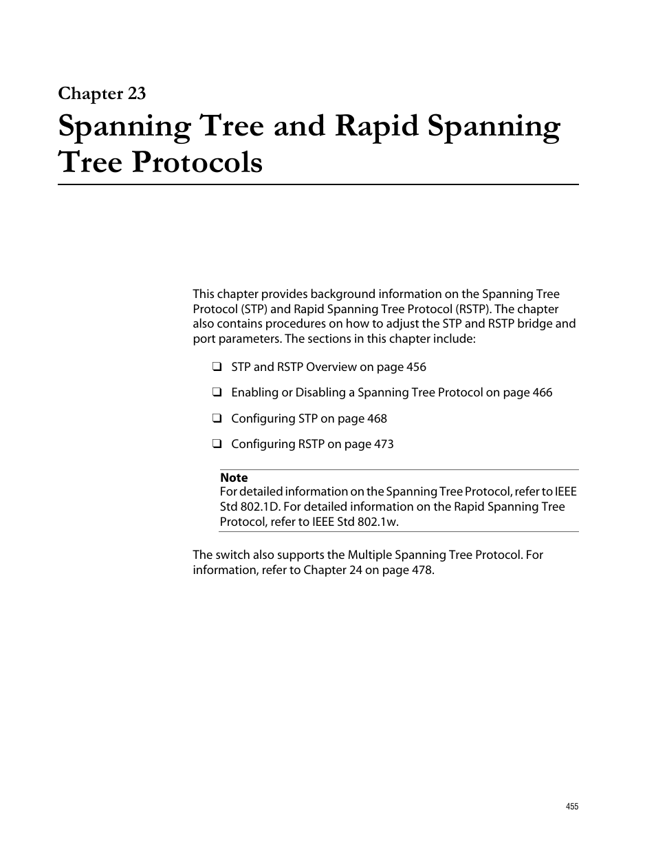 Chapter 23, Spanning tree and rapid spanning tree protocols | Allied Telesis AT-S62 User Manual | Page 455 / 760