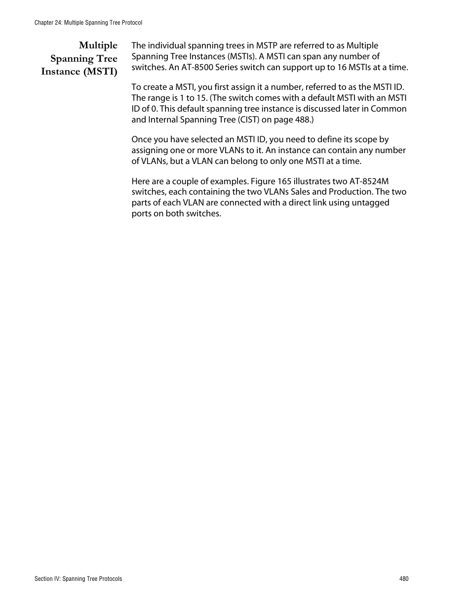 Multiple spanning tree instance (msti) | Allied Telesis AT-S62 User Manual | Page 480 / 760